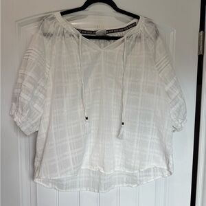 Knox Rose White Peasant Blouse XL Boho Puff Sleeve Tassel Top